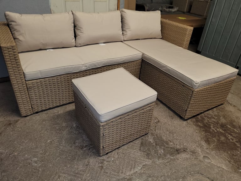 image for A (like new ) natural colour rattan effect garden corner sofa with storage 