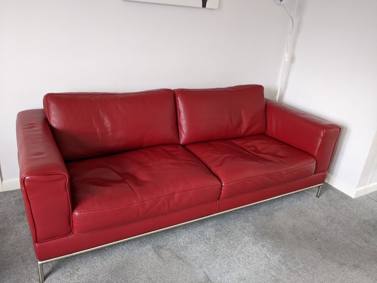 3 Seater Sofa (Two available) - IKEA Red Leather   FREE