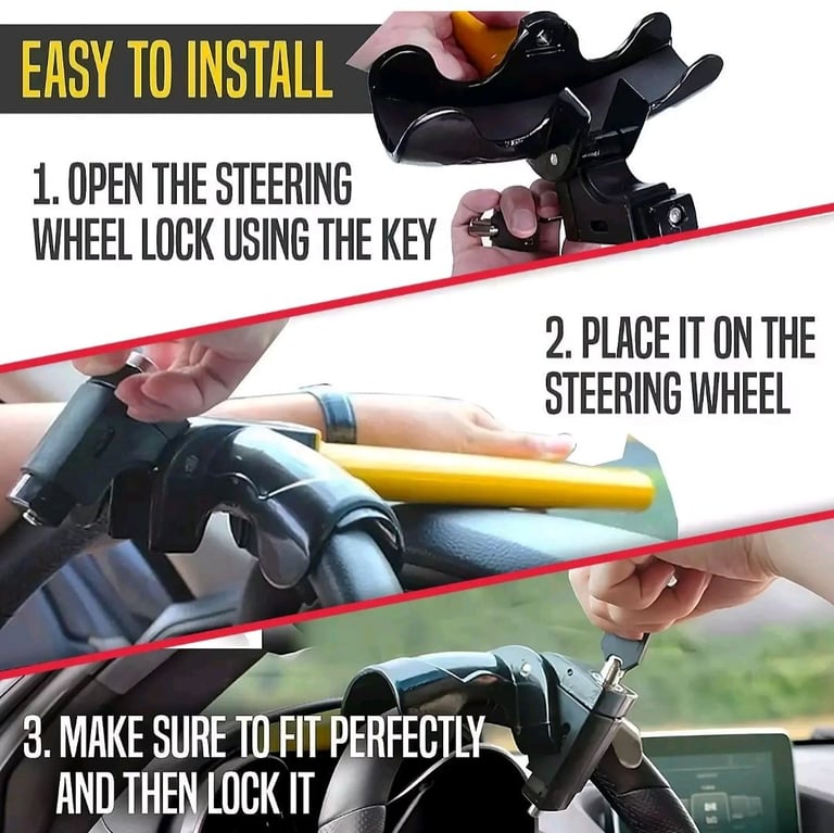 Vehicle steering wheel lock, anti theft, heavy duty
