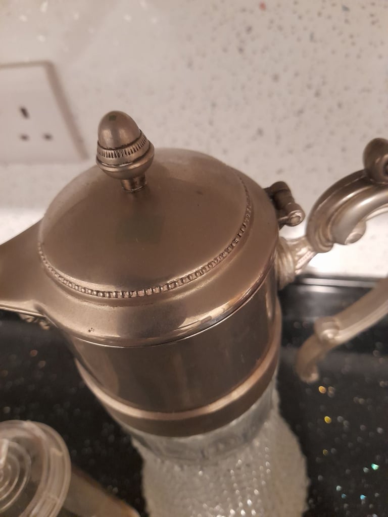 Vintage Sheratonn Silverplate Claret Jug/Decanter with ice insert  - Cut Glass