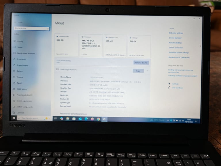 Lenovo V145 15AST 81MT HD 15.6 inch Laptop AMD A9-9425 Radeon R5 8GB RAM 256GB SSD