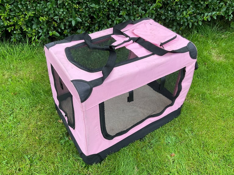 Pink Fabric Pet Crate Carrier Travel Cage Dog Cat
