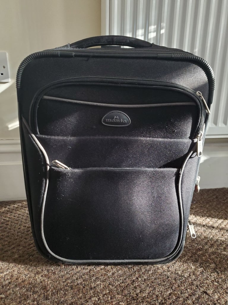 image for Small, black suitcase with wheels and retractable handle
