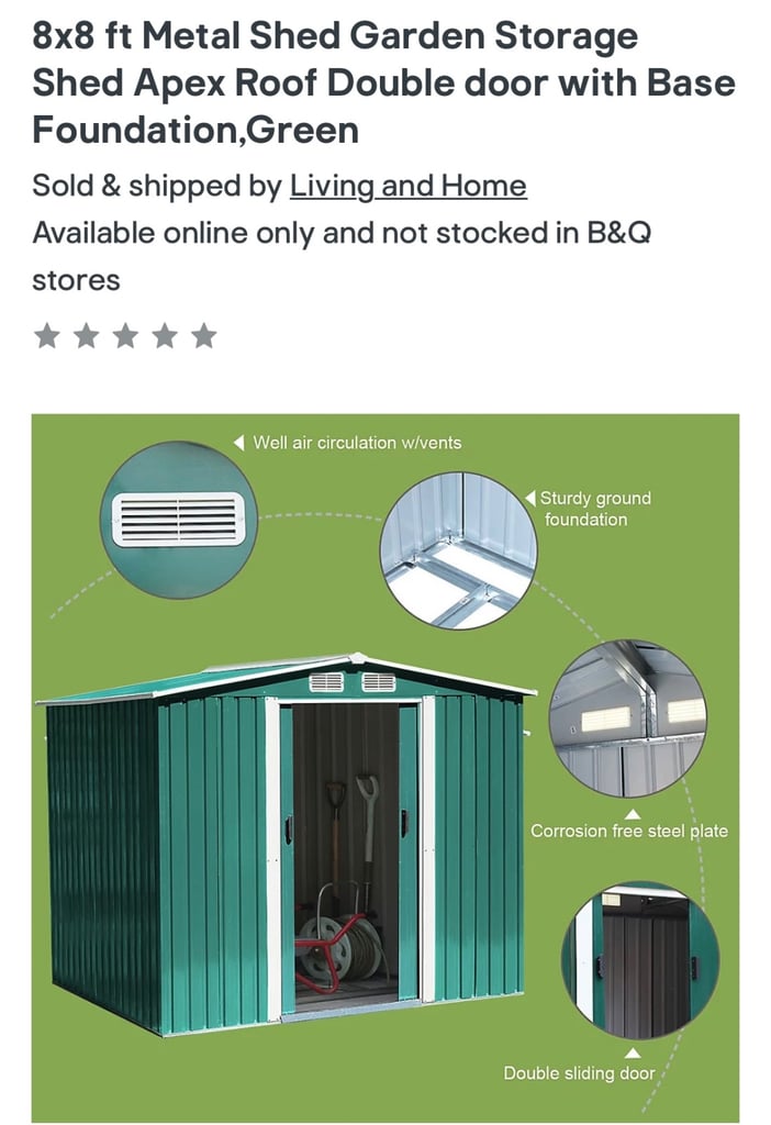 B&Q Metal Garden Shed