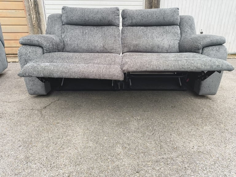 Adriana 2 Seat Manual Fabric Recliner Sofa Couch - Grey Blue