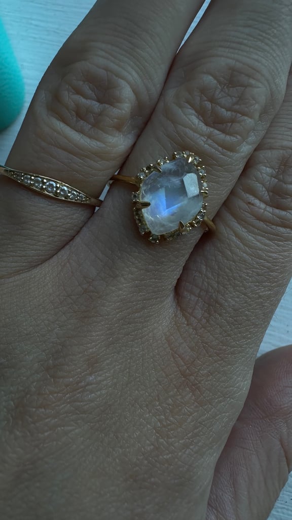 Rainbow Moonstone White Topaz Gold Vermeil ring 