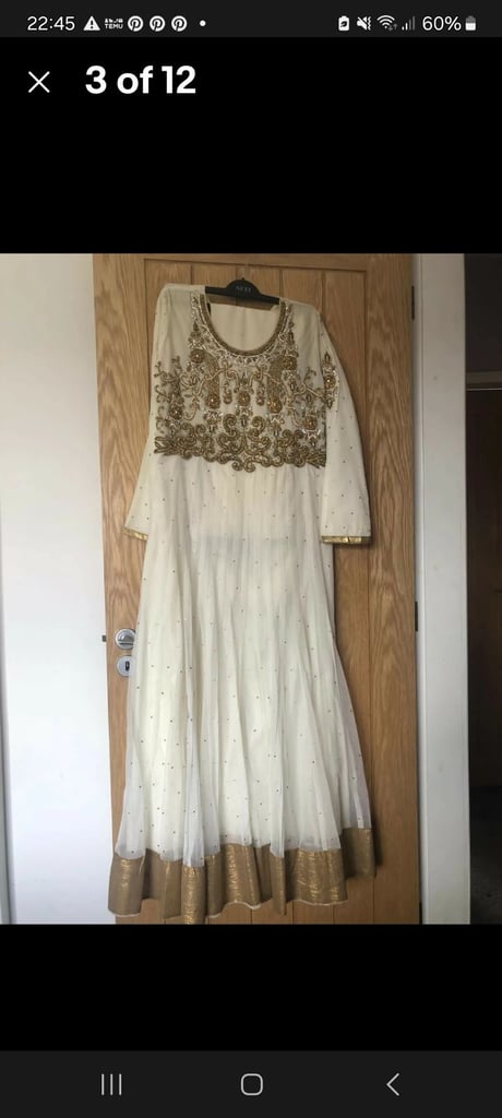 Pakistani Indian Party Dress Excellent Condition Cream With Gold Dimonds