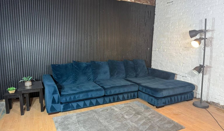 DFS Navy Plush Corner Sofa