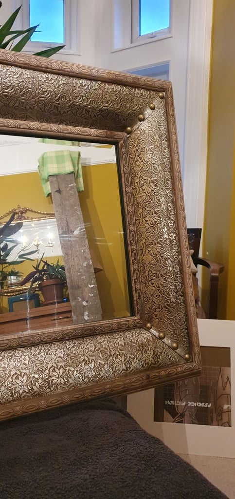 REDUCED £85.00 Large wood boxed medieval/arts and crafts style mirror