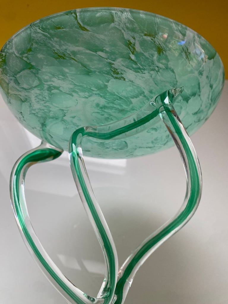 A Very Beautiful Art Glass Jellyfish Pedestal Bowl, Krosno, Poland.