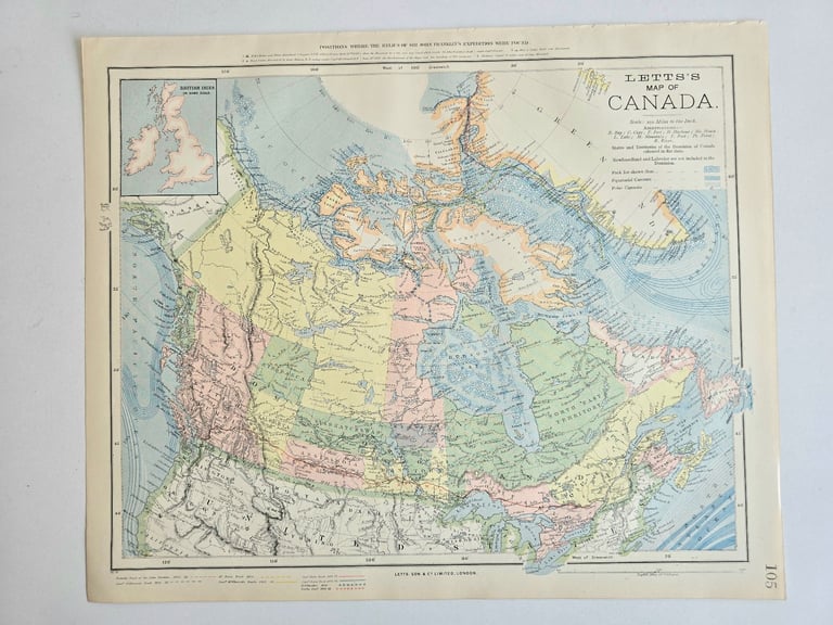 image for Antique 1880s Victorian Lett's Dominion of Canada 7 Provinces & NWT Terr Beautiful Detail~47x35 cm