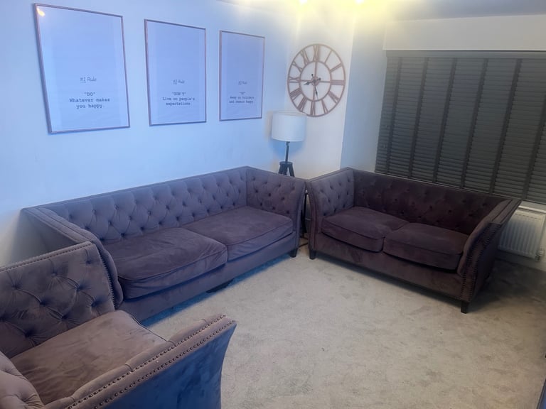 3 Set - Grey Chesterfield Comfortable Sofa