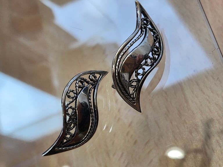 image for SILVER ORNATE EARRINGS FOR PIERCED EARS