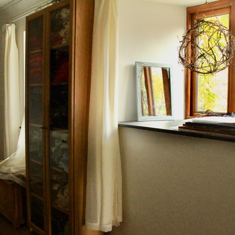 Light Wood Glass Fronted Wardrobe/ Shelving Unit