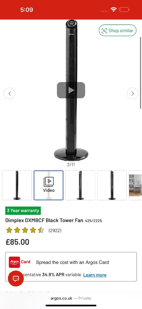 Dimplex Black Tower Fans