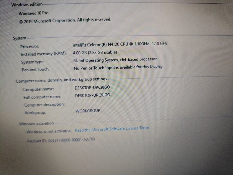 DELL Latitude 3190 Intel Celeron N4120 Laptop 11.6" 4GB 64GB eMMC Win10 Pro UK