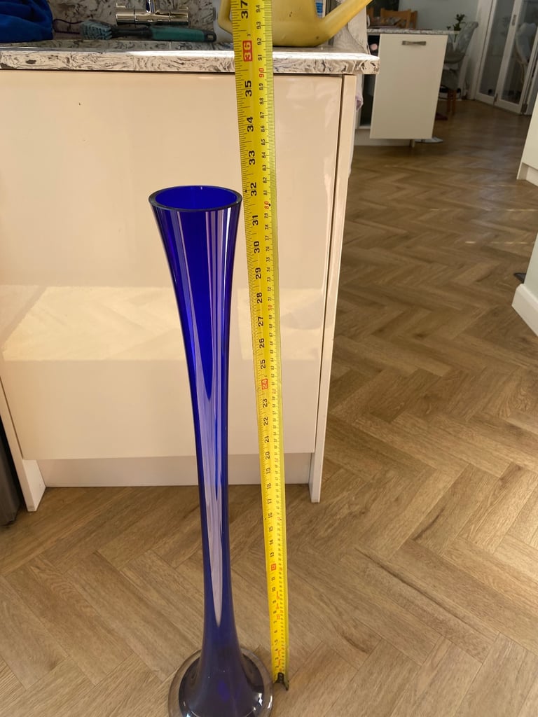image for Blue glass tall vase. 