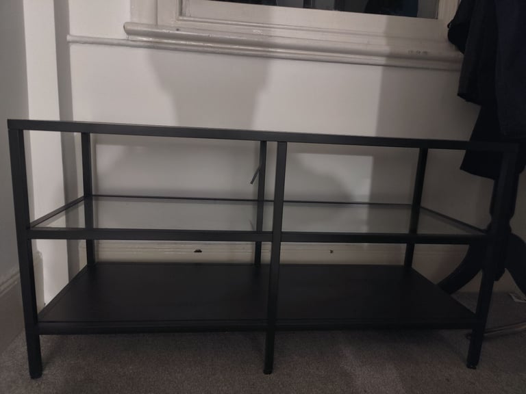 Ikea TV stand with wood and glass