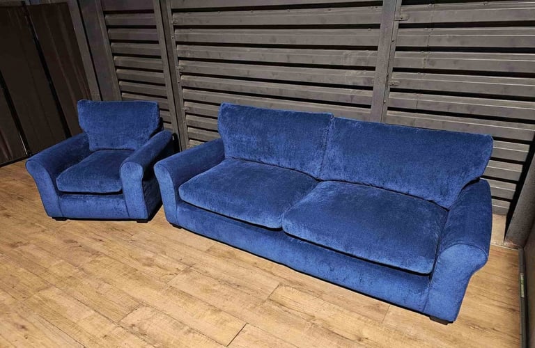 Fabric 4 Seater Sofa & Chair - Blue. 