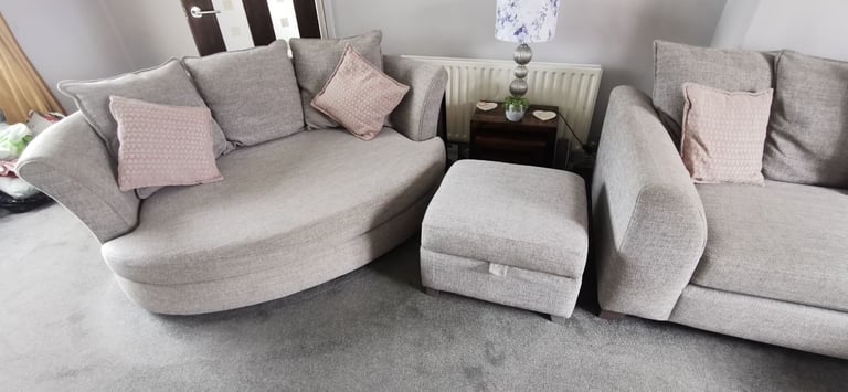 Dfs Grey L Shaped sofa with large sofa chair and pouffee