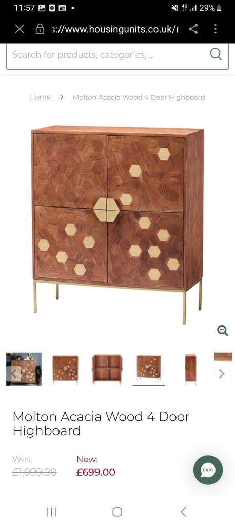 Acacia wood 4 door highboard