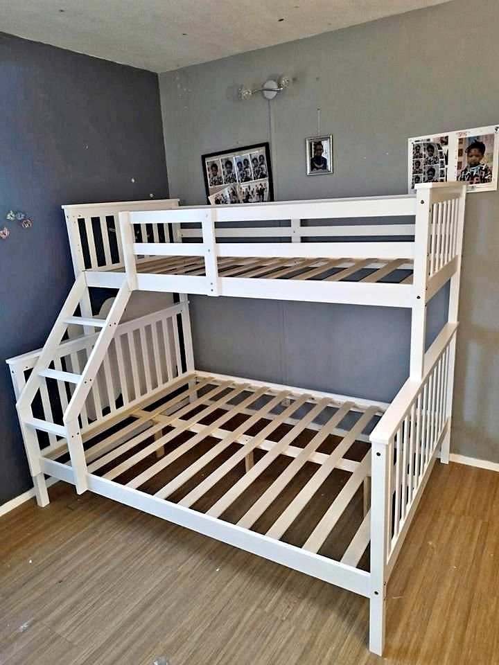 ]] Price Guaranteed = Wooden Solid Trio Bunk Bed Frame - Optional Mattress = Free Delivery ]]