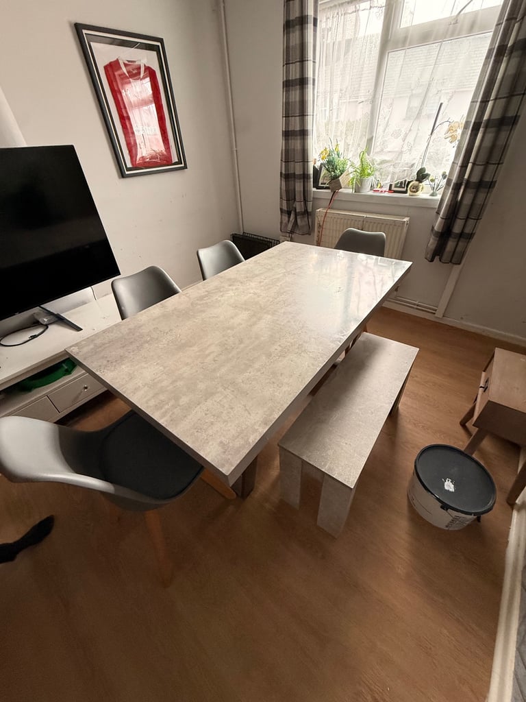Dining table 4 chairs and bench 