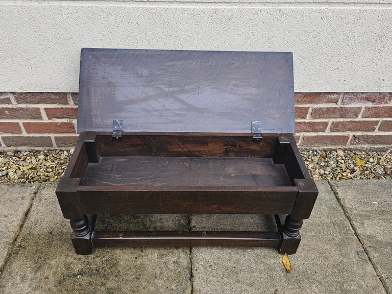 Antique oak joint stool with storage 