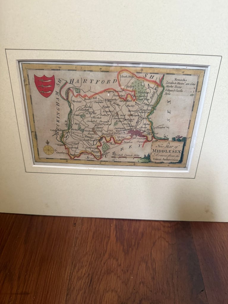 image for Mounted, antique map of Middlesex from The Map House, SW3