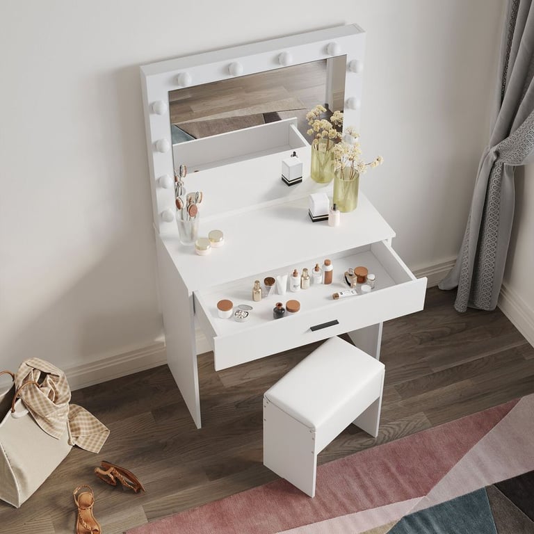 New White LED Makeup Desk + Stool and Mirror RRP £200 Our Price £115