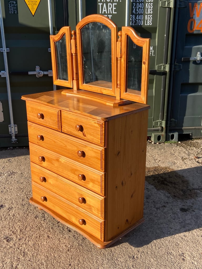 Pine chest of 4+2 drawer & Mirror 