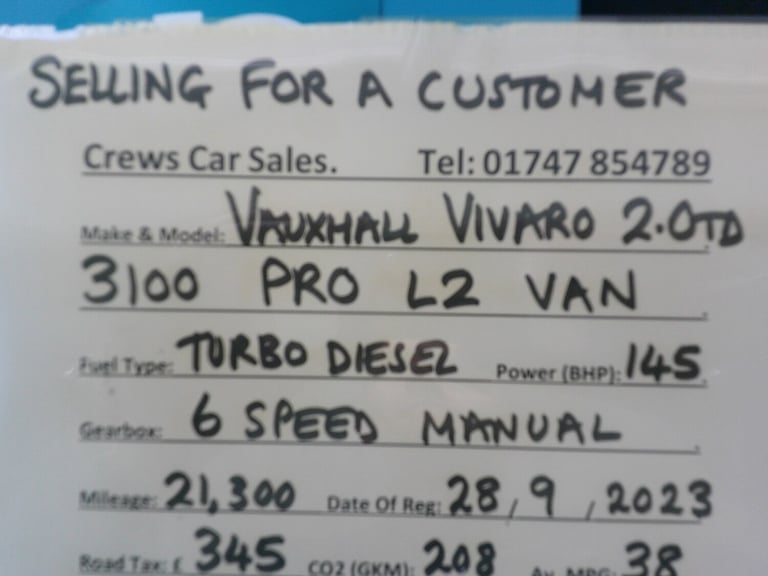 2023 Vauxhall Vivaro 3100 2.0d 145PS Pro H1 Van PANEL VAN Diesel Manual