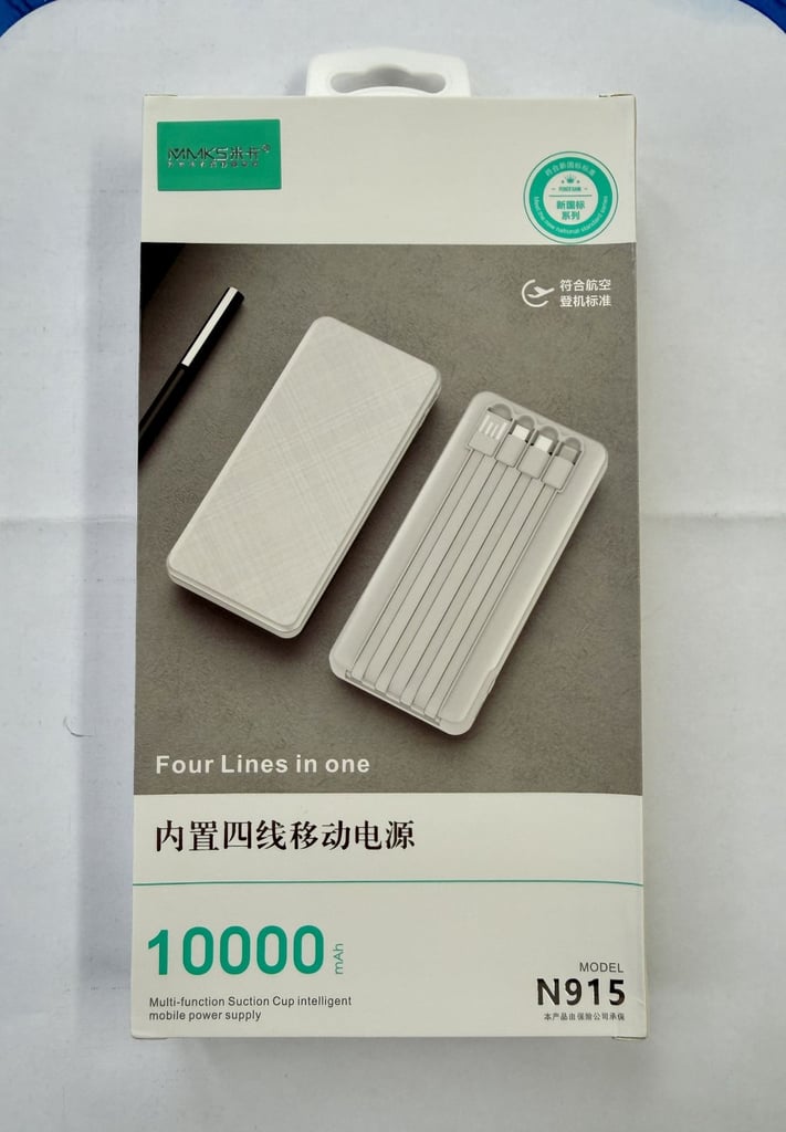 image for Special Offer 4 in 1 Fast Charging N915 Power Bank 10000mAh Portable Charger with Built-in Cables
