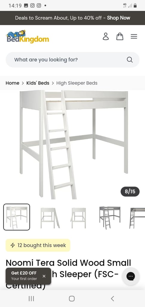 Noomi tera solid wood small double high sleeper