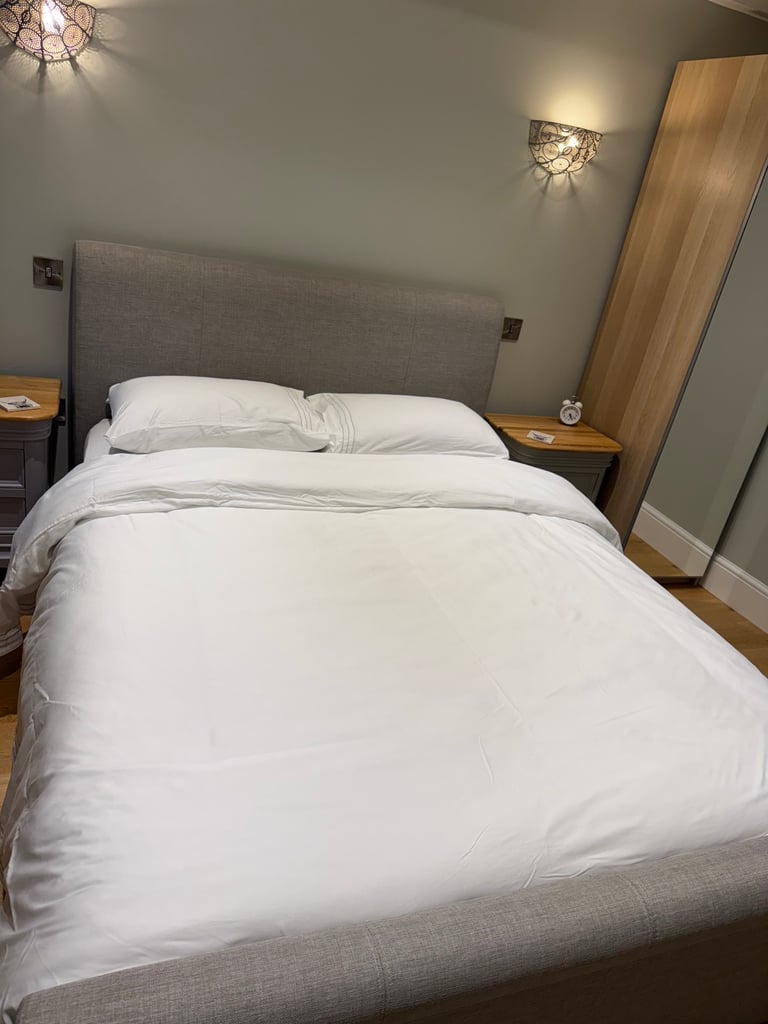 image for Bedroom Set - Kingsize Bed Frame & Mattress, Bedside Cabinets, Small Table and Bed Linen