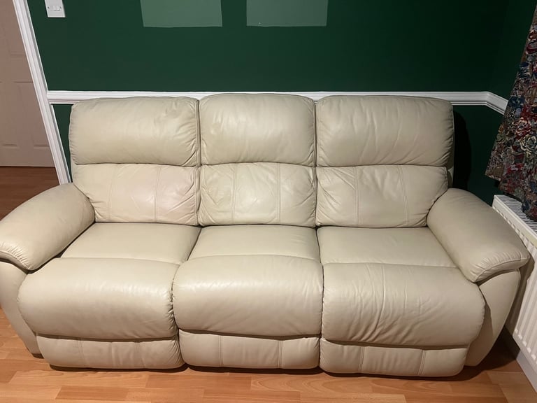 3 Seater DFS cream leather reclining sofa 