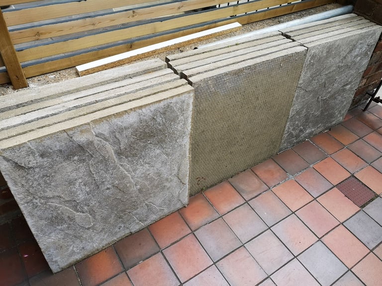 New grey riven patio/paving slabs