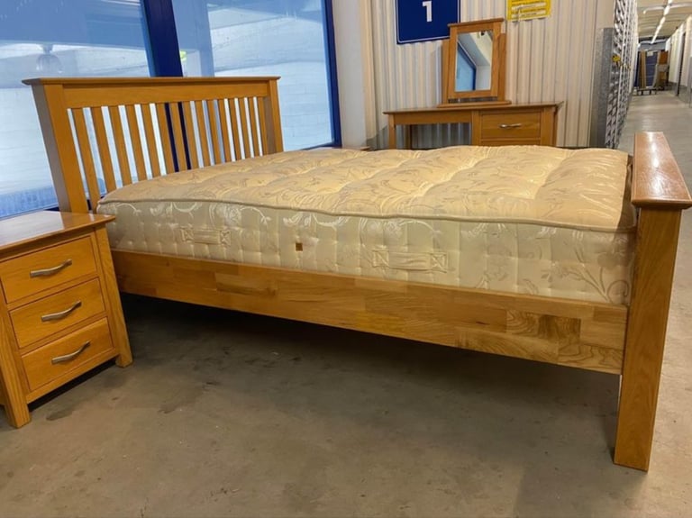 Devon Solid Oak king size bed frame, double wardrobe, bedsides & chest of drawers 