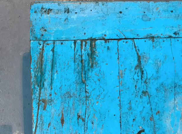 Antique Indian teak 1920's original painted coffee table in turquoise blue original paintwork