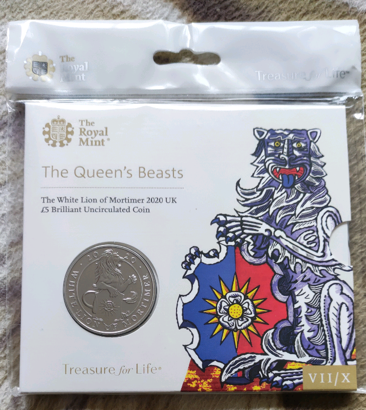 Queens Beasts White Lion 2020 5 pound coin,RM