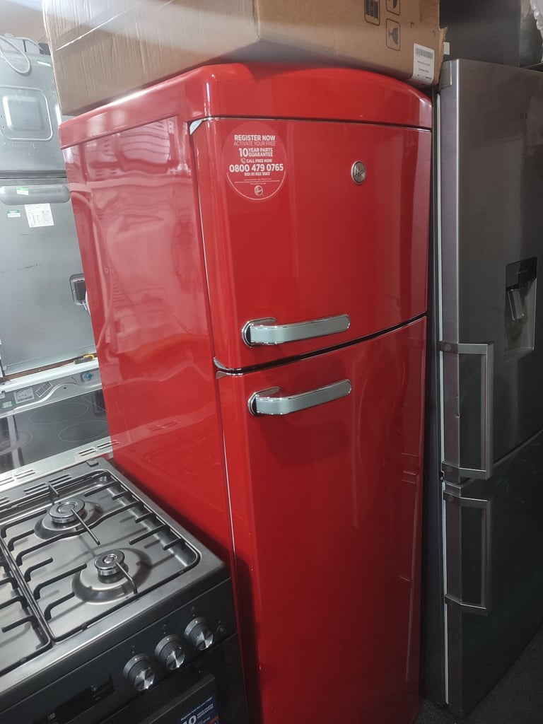 image for ➡️➡️SALE TODAY⬅️⬅️ TALL RED HOOVER 60CM WIDE FROST FREE RETRO STYLE FRIDGE FREEZER 