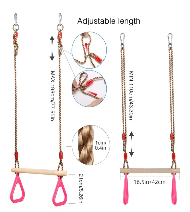 Trapeze Bar with Rings & Wooden Swing Seat