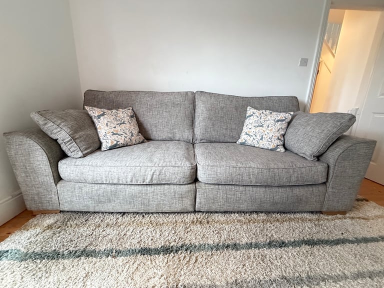 Next Stamford Sofa Suite & Storage Footstool – 3 Piece Set (Light Grey Chenille)