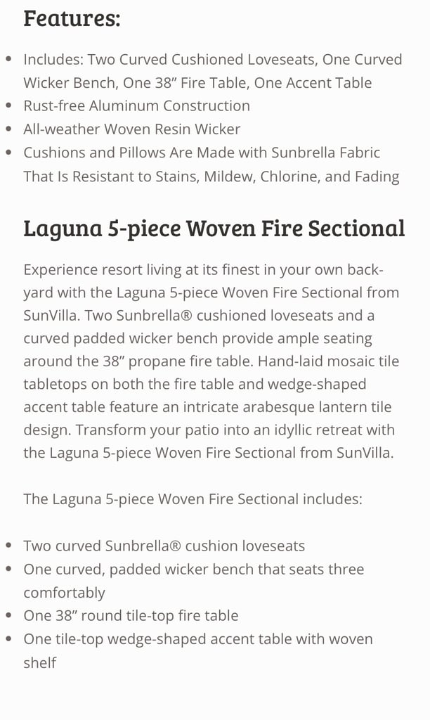 Sunvilla Laguna 5 piece garden set with firepit £1125