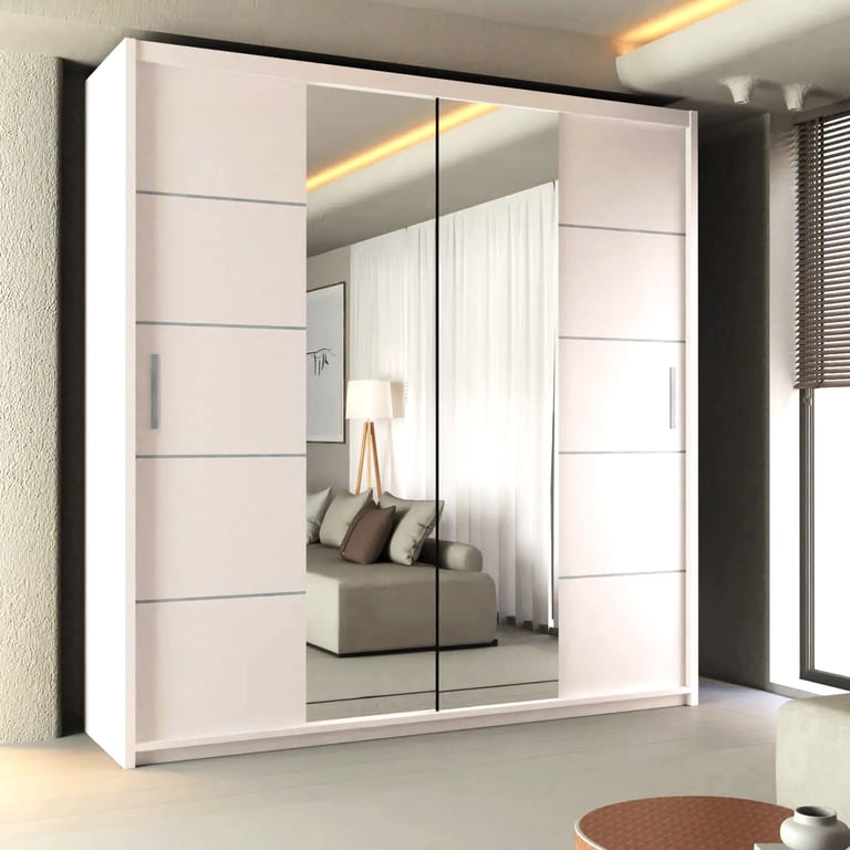 Brand New Modern Design Chicago Milan 2 to 3 Doors Sliding Wardrobe with Full Mirrors 6 Sizes