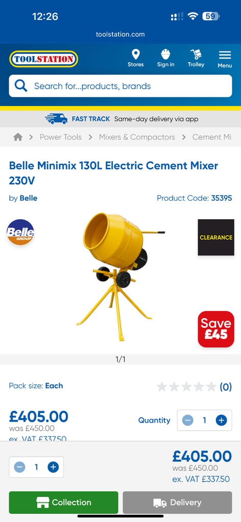 Belle Minimix 130L Electric Cement Mixer
