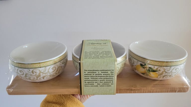 Appetiser set, porcelain and bamboo: for sale