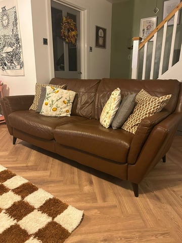 Sofology Fellini Tan/Brown leather seater and seater sofas
