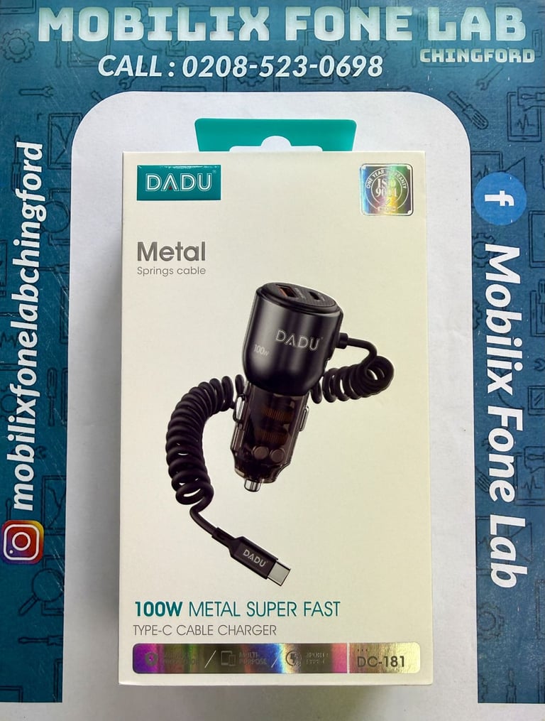 DADU 100W Metal Super Fast Dual USB Ports Car Charger with Type-C Cable
