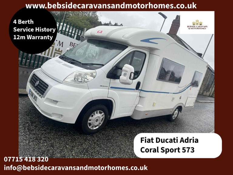 4 berth fixed bed fiat ducato adria coral sport 573. 12 month warranty 